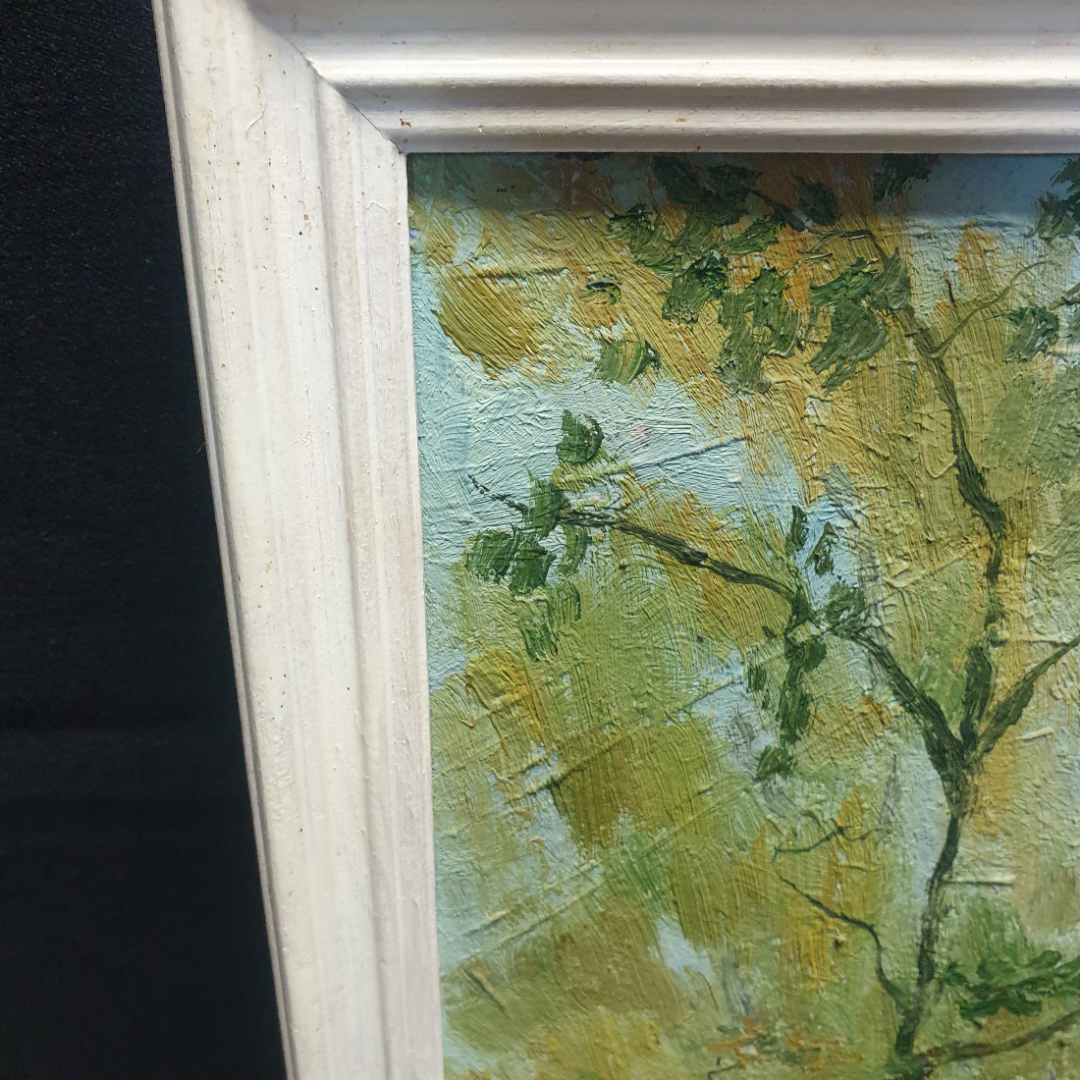 Картина маслом на холсте "Домик у реки", размер 45х55 см. Картинка 3